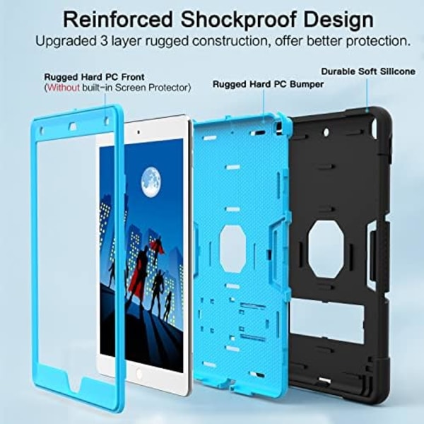 Cantis- case för ipad 9:e generationen/iPad 8:e generationen/iPad 7:e generationen, tunt, kraftigt stötsäkert, robust case med inbyggt A1-black+blue