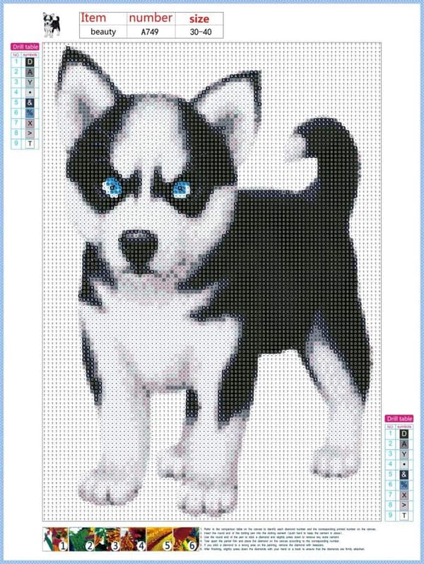 Liten Husky, 5D Maleri Kit Rhinestone Broderi Korssting