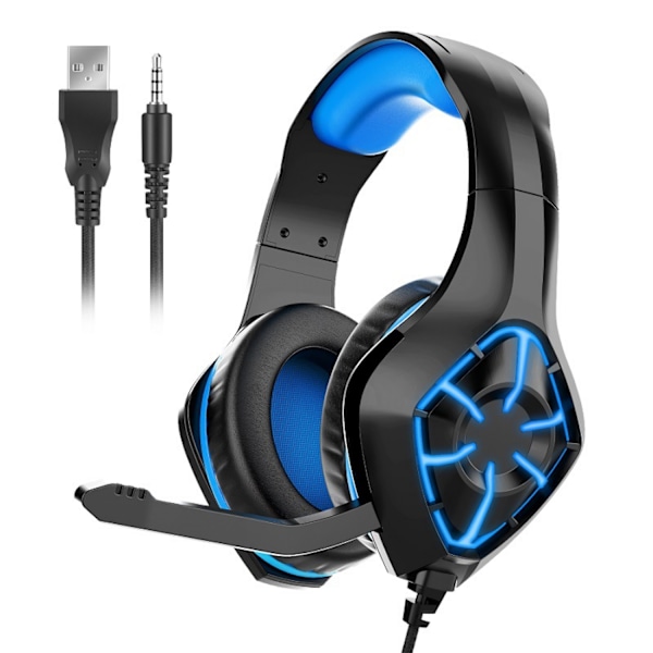 Gaming headset Blå LED-belysning Variabel hodebøyle