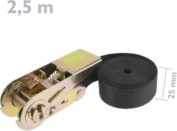 Sæt med 4 skraldespændebånd 2,5m x 25mm 800Kg, farve sort