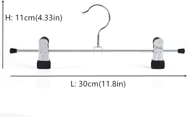 Sæt med 12 krom metaljernbøjler 30 cm, til bukser, nederdele, strømper