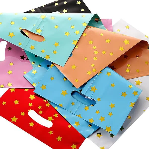 100-pack enfärgade foliepresentpåsar, presentpåsar med dragsko i flerpack