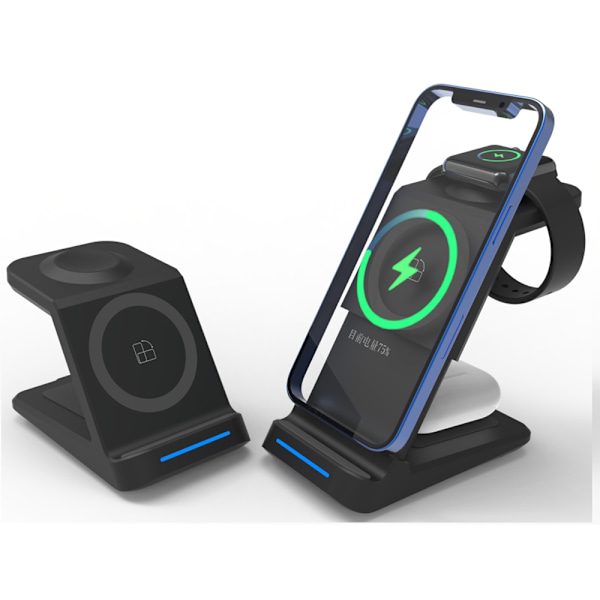 Trådlös laddare kompatibel med Samsung Galaxy Watch 4 laddningsstation, säker snabbladdning 3-i-1 uppgraderad trådlös laddningsstation för Samsung