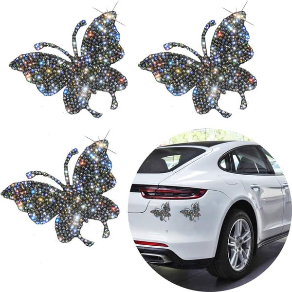 3 stk Krystall Bilstikker, Bling Butterfly Krystall Rhinestone Ca