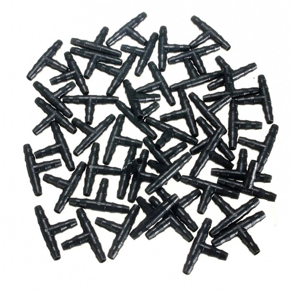 T-koppling för bevattningssystem, 100 st taggkopplingar för 4/7 mm slangar, snabb och säker anslutning, hållbara material, enkel installation
