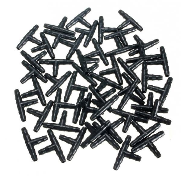 Vandingssystem T-stik, 100 stk. modhageforbindere til 4/7 mm slanger, hurtig og sikker forbindelse, holdbare materialer, nem installation,