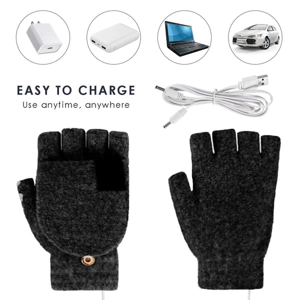 USB Opvarmede Handsker til Vintervarme, Halvfingerhandsker med Fingerdækning, Dobbeltsidet Opvarmning, Komfortabel Beskyttelse Vaskbart Strikdesign til black