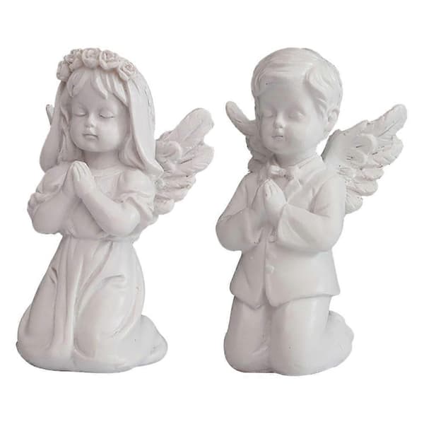 2 stk. englefigurer i harpiks, dekorative englepynt, englestatuer