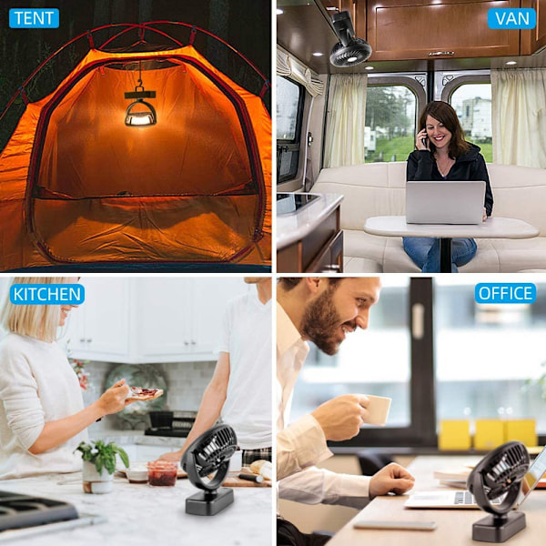 Bärbar fläkt med dimfunktion och batteridriven design, klämfläkt för utomhusäventyr, komplett med 360° rotation och starkt grepp, perfekt