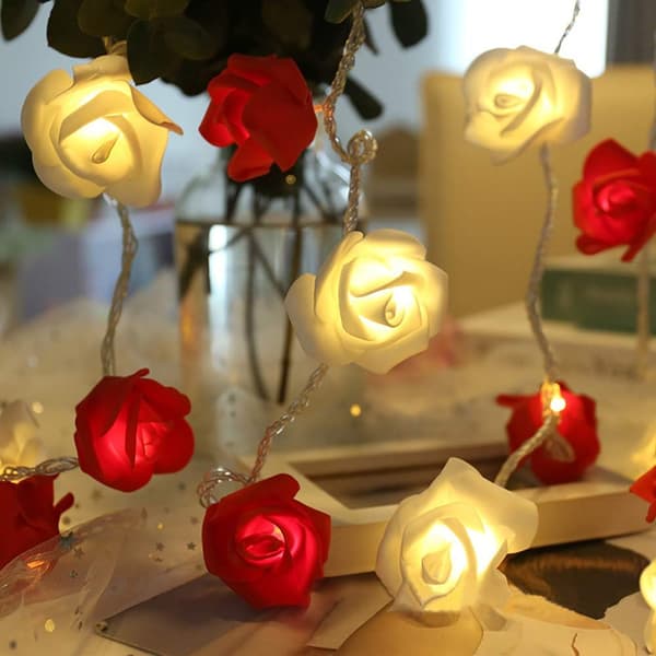 Roslingor med 40 LED Batteridrivna Rosblommor Varmvitt