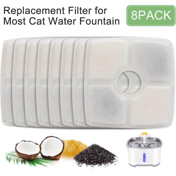 Cat Water Fontän Filter Fyrkantiga Ersättningsfilter 8 Kol