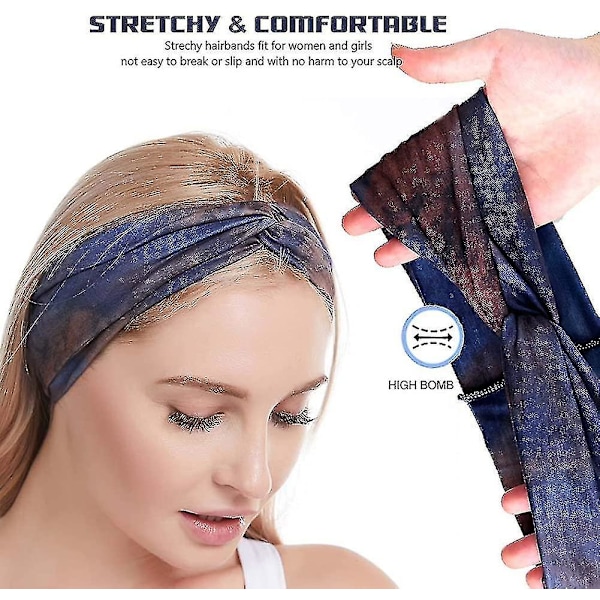 Bredda Hårband för Kvinnor Elastiskt Huvudscarf Tie Dye Hårband Twist Yoga Turban Huvudband