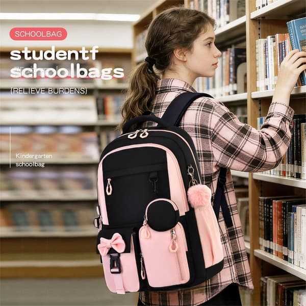 Svart och rosa rosett, flickig stil, studentryggsäck pink