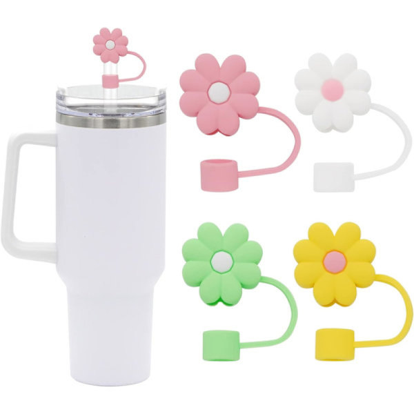 4-pack blommformade sugrörsskydd, återanvändbara sugrörsskydd för 10 mm sugrör