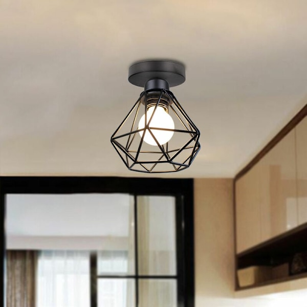 Industriell Taklampa, Retro Svart Design för Gårdshusbelysning, Lätt att Installera Högkvalitativ Metall Halvinfälld Taklampa (1 st)