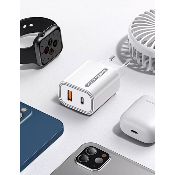 Laddare 33W - Snabbladdare - USB 3.0 & USB-C - Strömadapter Vit