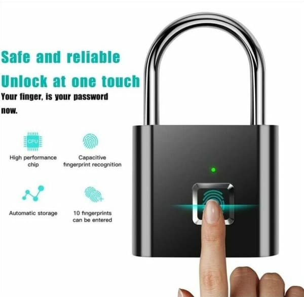 Fingeravtryckshänglås, IP67 vattentätt, nyckellöst, USB-uppladdningsbart,
