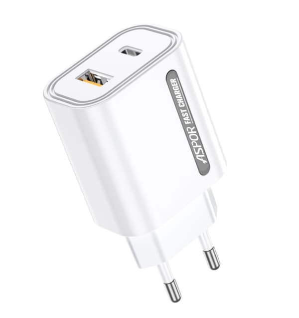 Lader 33W, Hurtiglader, USB 3.0, USB-C, Strømadapter, Hvit