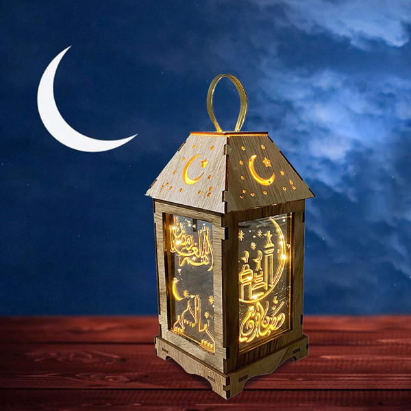 Eid Mubarak Lykta, Ramadan Dekoration Lykta-Ljus Trä