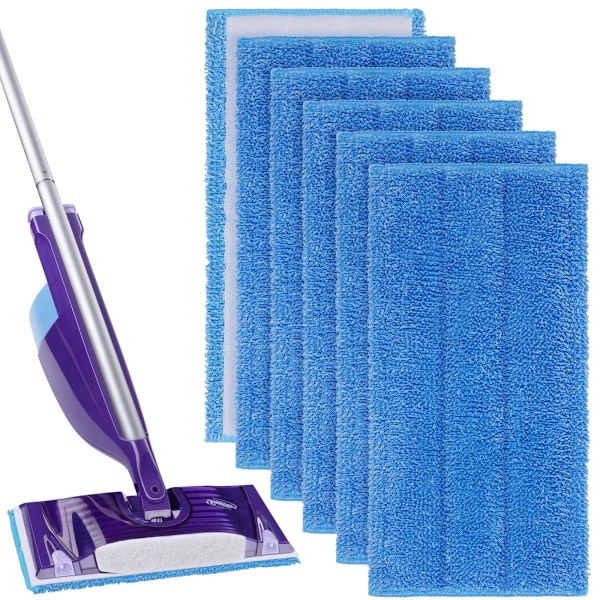 Moppdynor för våt och torr användning, hållbara och praktiska moppdynor för Swiffer PowerMop och flera golvtyper (6-pack)