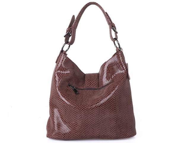 Axelremsväska med ormmönsterdetaljer Läderhinkväska