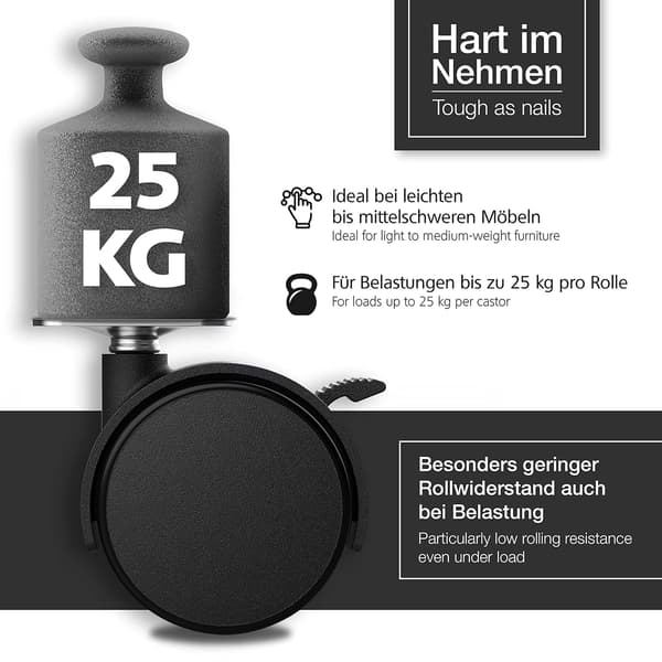 Sæt med 4 møbelhjul 50 mm - Transporthjul med bremse u
