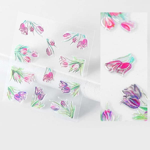 Blomsterserie 5D Selvklæbende Neglekunst Sticker DIY Manicure Decals Værktøj 01#