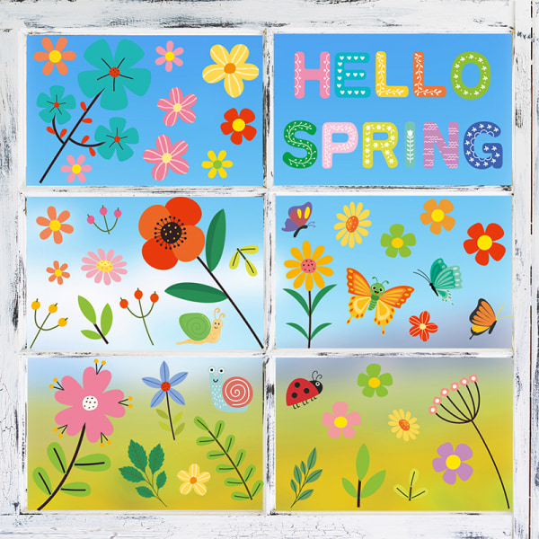 9st vårens fönsterklistermärken Blommor Fjäril Solros Vår
