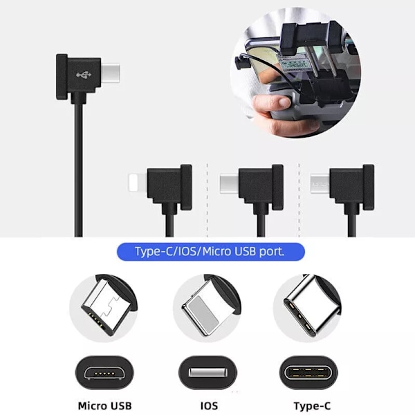 USB-C till Micro-USB Kabel för DJI Mavic - 15cm Svart