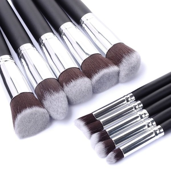 10st Professionella sminkborstar, make up set - Silver Svart