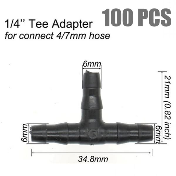 Vandingssystem T-stik, 100 stk. modhageforbindere til 4/7 mm slanger, hurtig og sikker forbindelse, holdbare materialer, nem installation,