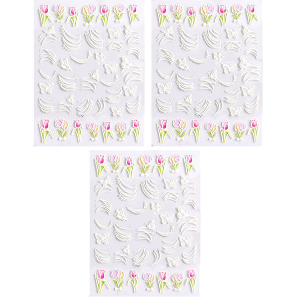 Butterfly Nail Stickers, 3 ark 5D självhäftande färg