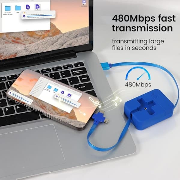 2025 Senaste Modell 2-pack 3 i 1 Multi Laddningskabel, 1m, Infällbar Multi Laddare Kabel med IP/USB C/Micro USB, Telefonhållare, Mult
