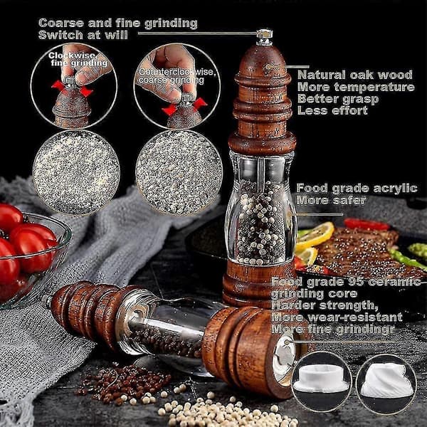 Premium Træ Salt- og Peberkværnsæt, Træ Salt- og Peberkværnsæt, Justerbar Keramisk Kerne