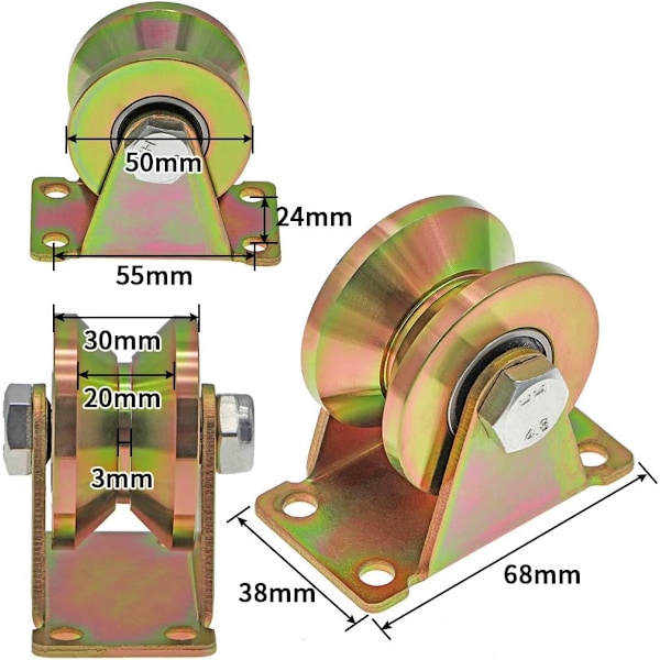 4 st V-spårhjul, 50 mm skjutgrindhjul, 300 kg per rulle