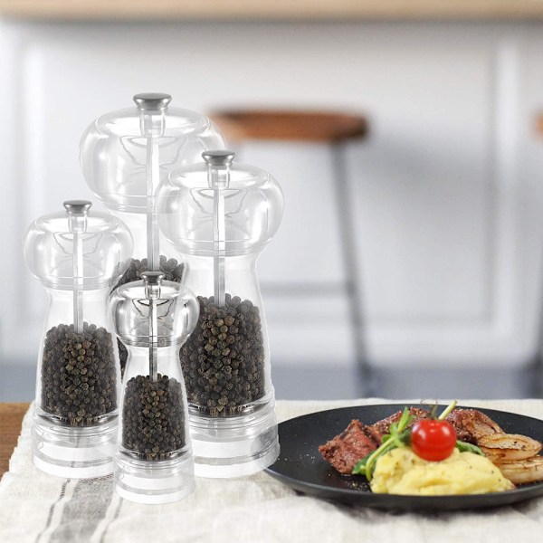 2-pack transparent salt- och pepparkvarn, påfyllningsbar kvarn för köket