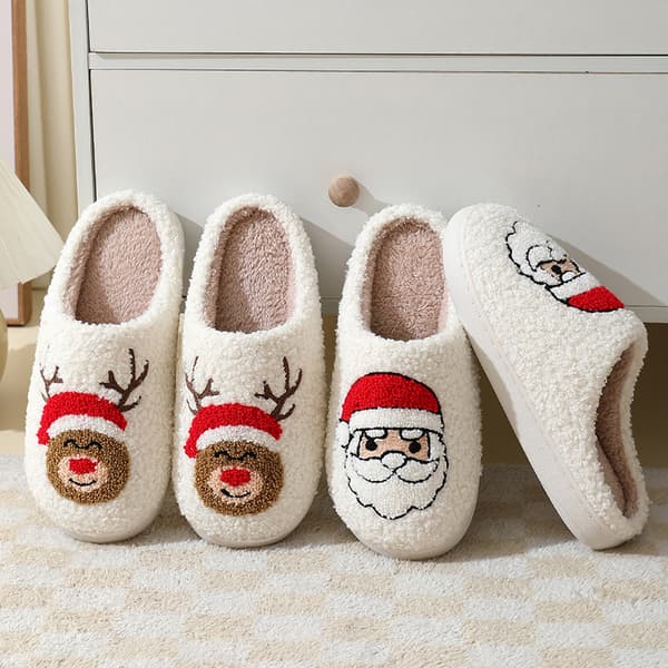 Mysiga tofflor för vintern, juldesign varma fleecetofflor med mjukt plyschfoder, memory foam-innersula halkfri sula bekväma inomhustofflor Gingerbread Man 38/39