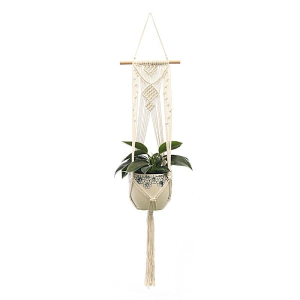 Ampel i Makramé - Växthängare - 105 cm Beige