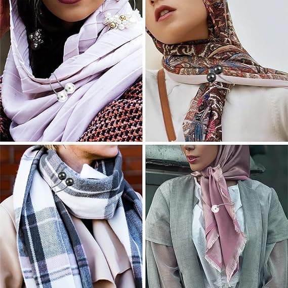 12 stk Hijab-klips med simulerte perler, Hijab-brosjeklips for kvinner