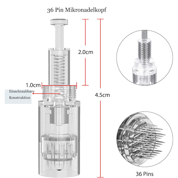 Paket med 20 Mikronålar 36 Stift Ersättningskassetter för Mikronålar Mikro Nano Nålar Kassetter Ersättningsdelar Mikronålsapparat