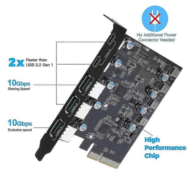 Supersnabb 20gb Pcie Usb 3.2 Expansionskort 5 Portar Usb-a Typ C För Windows