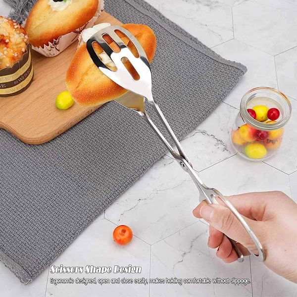Ergonomisk Saxformad Serveringstång För Bred Användning, Hållbar Värmebeständig Rostfri Ståltång Perfekt För Att Plocka Bröd Sallader Kakor