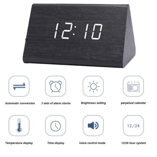 1 st LED Triangulär Trä-Elektronisk Klocka, Sängbordsbelysning Smart Klocka