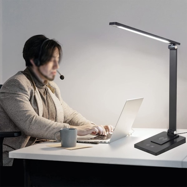Sunturalux LED Skrivbordslampa, Naturligt Solljus Simulation Ögonvårdande Dimbar Teknik, 4 Färglägen, Dubbel Laddningsport för Läsning, Målning, Arbete, Studier