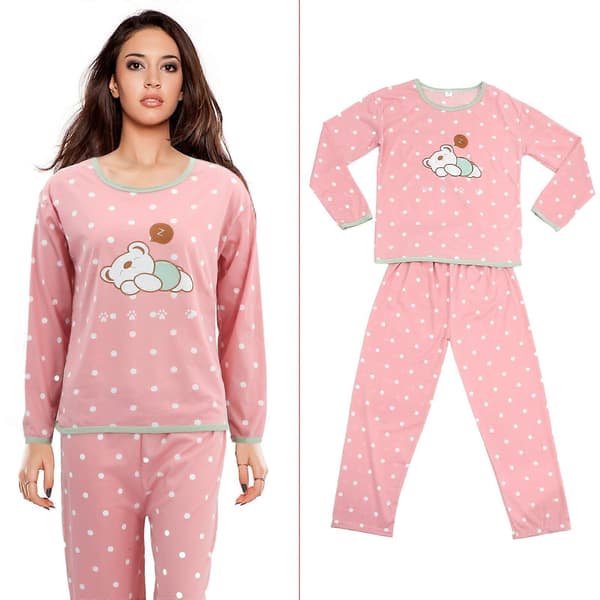 Tecknad Långärmad Pyjamas Set Höst Nattkläder Bomull Loungewear Hemkläder Kostym för Kvinnor Storlek M (Sovande Björn)