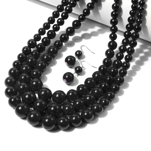Statement halskædesæt med imiterede perler, stor chunky perlehalskæde elegant og sofistikeret simuleret perle statement halskæde perlebesat kunstnerisk retro black