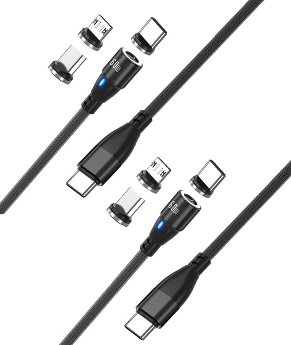 2-pak USB-C 2m 60W hurtigopladning, magnetisk opladerkabel, sort