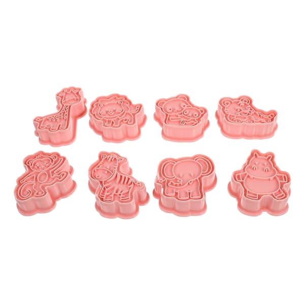 8 stk. plastikk kjeksformer formet som dyr, kreative kakeformer, bakeutstyr (rosa)