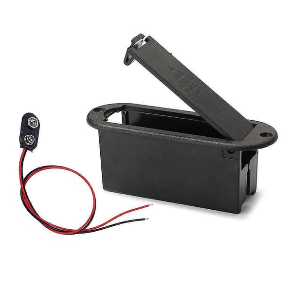 9V Professionel Batteriholder Etui til Aktiv Guitar Bas Pickup Brug Med Batterikabel (Sort)