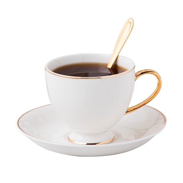 Porslinskaffeset, genomskinligt lättviktigt äkta benporslin med guldpläterade kanter för alla tillfällen (1 st)